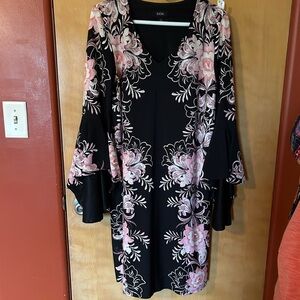 MSK Black Dress with Pink Floral Accents